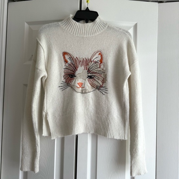 Anthropologie Moth Miaou Embroidered Cat Mockneck Sweater - Picture 5 of 10